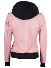 Women's Pink Leather Jacket with Removable Hood The Leather Fit