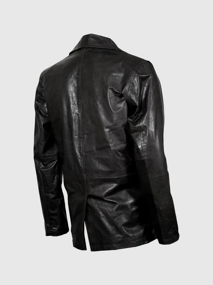 3 Button Black Leather Blazer The Leather Fit