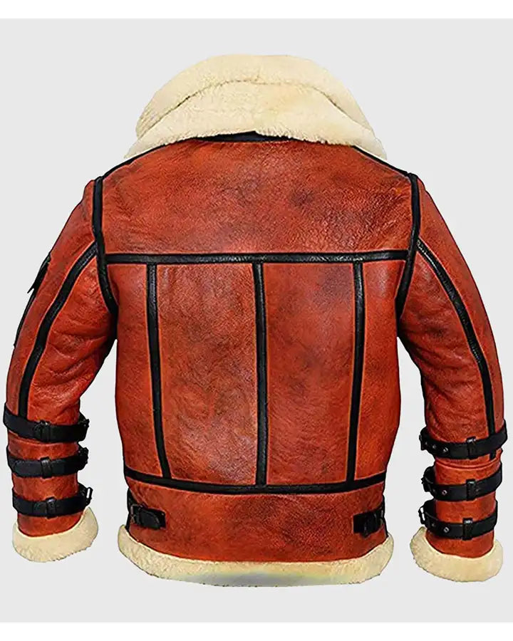 Pry Double Collar B-3 Shearling Red Leather Aviator Jacket The Leather Fit