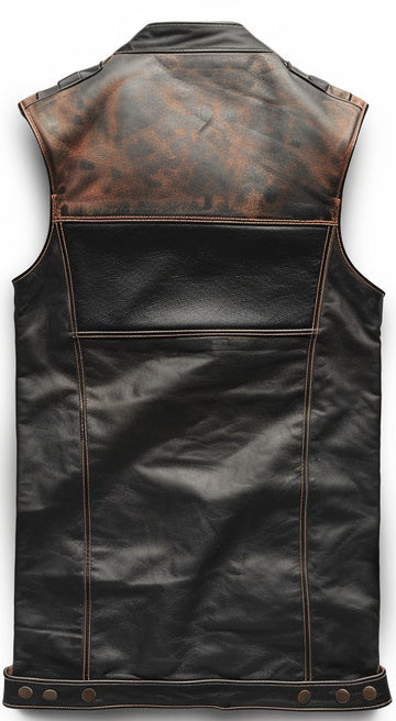 Men’s Brown Black Distressed Motorcycle Leather Vest The Leather Fit