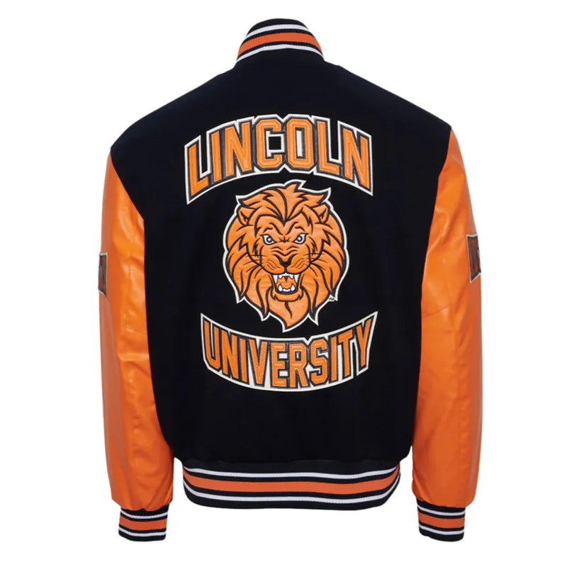 Lincoln University (PA) Black and Orange Varsity Jacket The Leather Fit