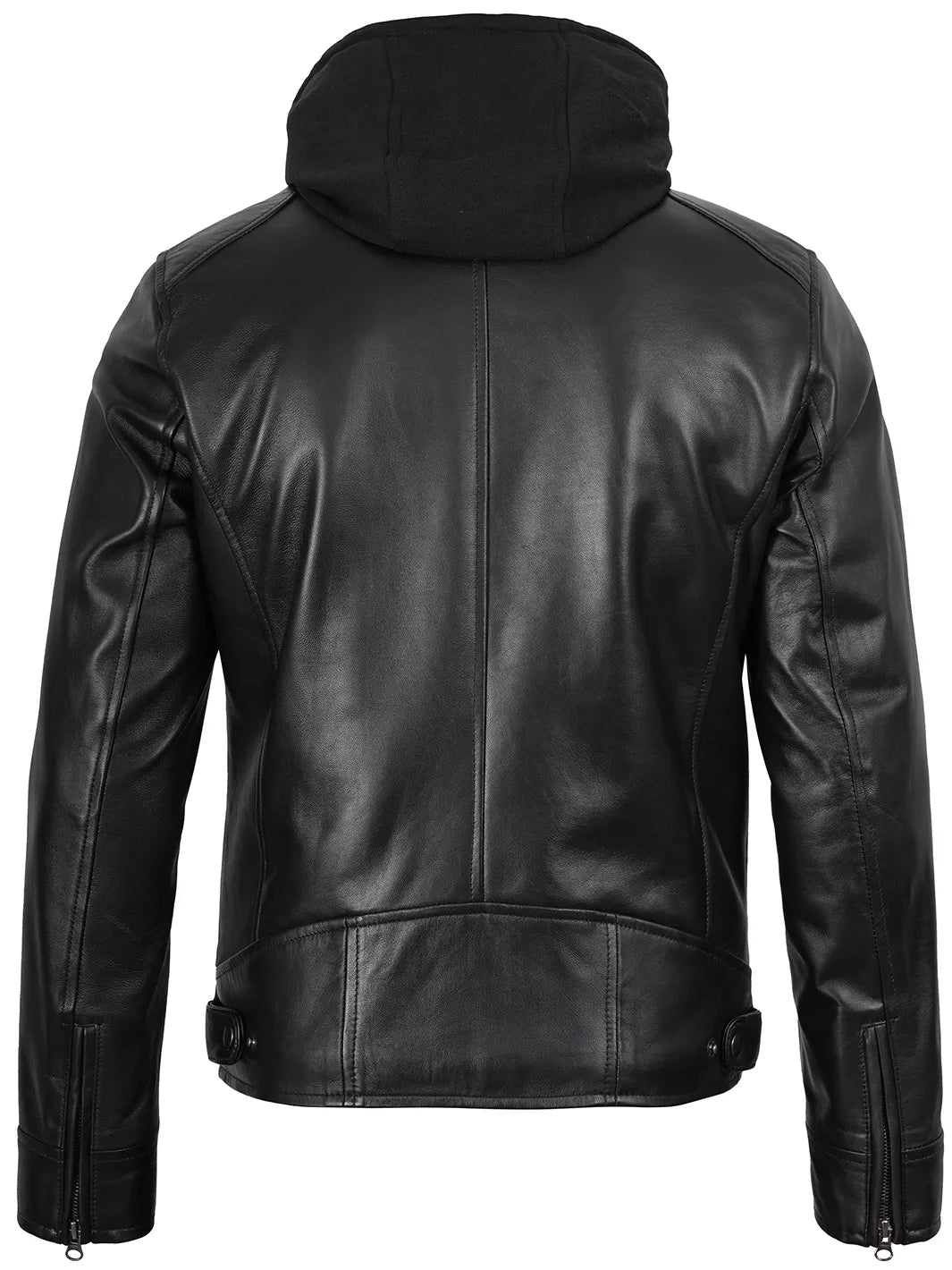Men's Black Biker Style Leather Jacket with Removable Hood The Leather Fit