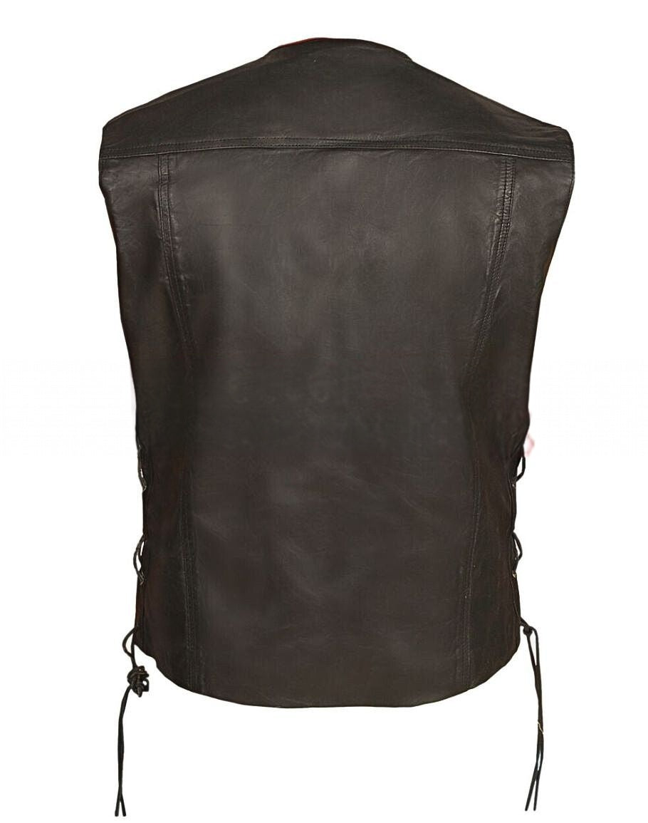 Mens Black Genuine Leather Vest with Red Lining The Leather Fit
