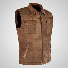 Men’s Brown Buff Padded Leather Vest The Leather Fit