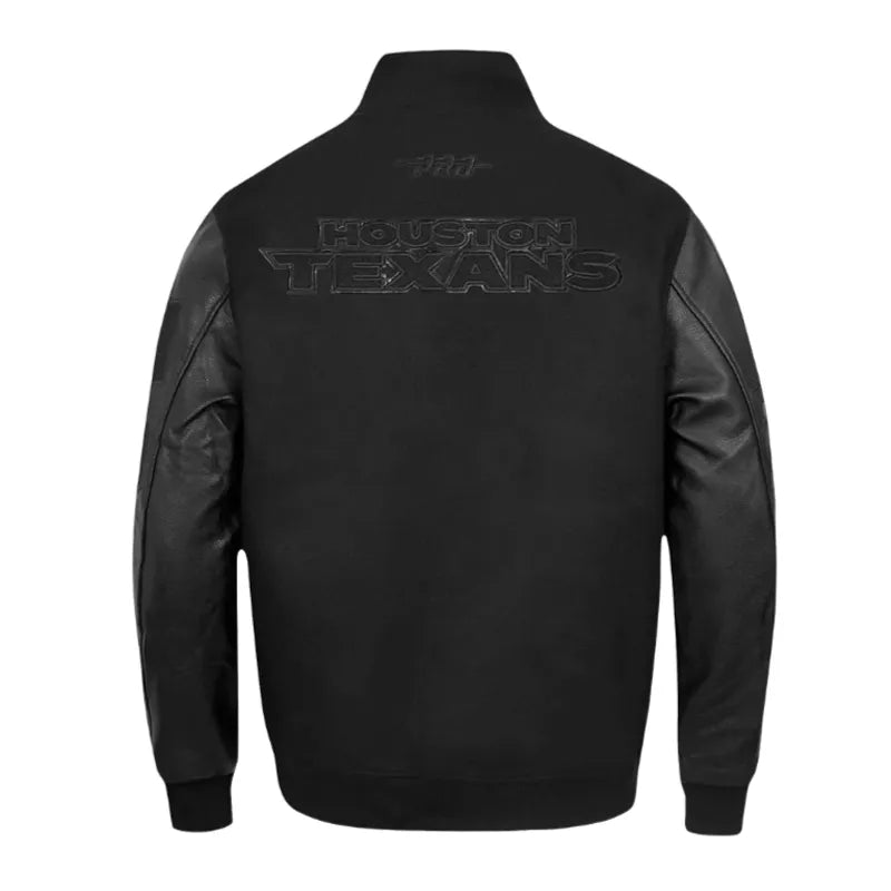 Houston Texans Triple Black Varsity Wool-Leather Jacket The Leather Fit
