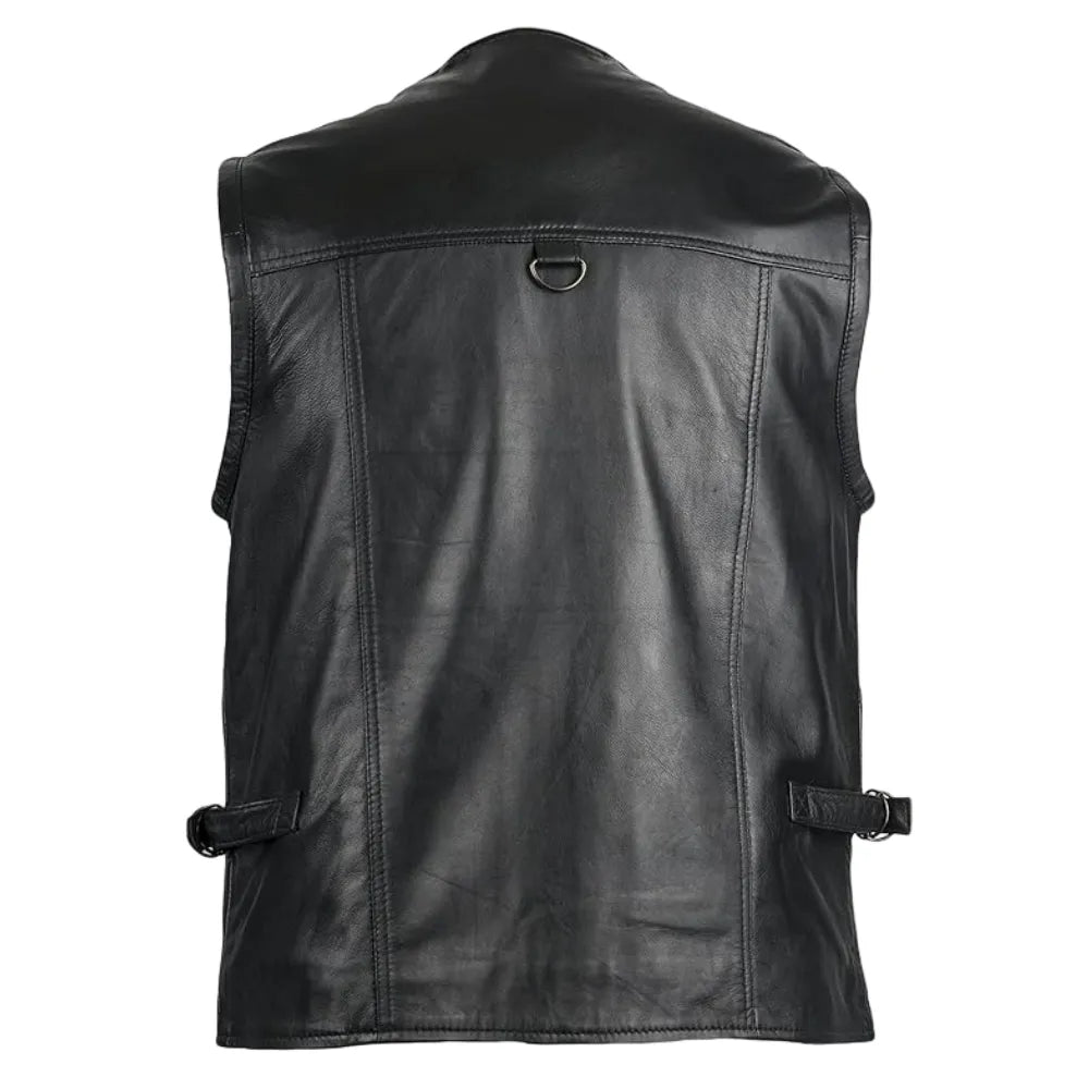 Men’s Black V-Neck Hunting Leather Vest The Leather Fit
