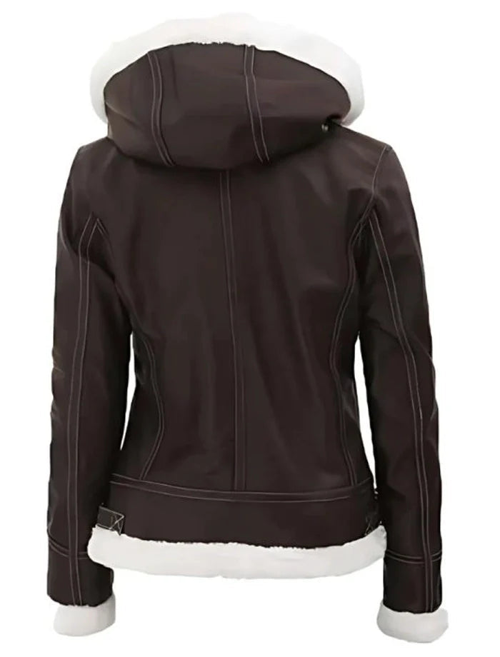 Jasmine Dark Brown Jacket with hood The Leather Fit
