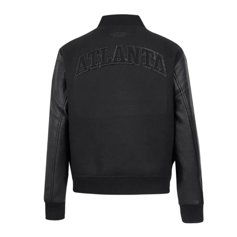 Atlanta Hawks Triple Black Varsity Wool-Leather Jacket The Leather Fit