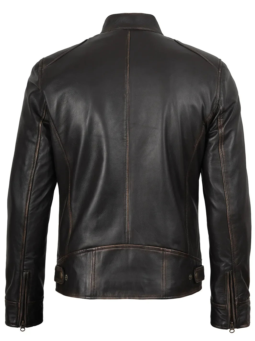 Dodge Men's Rub-Off Dark Brown Cafe Racer Leather Jacket The Leather Fit