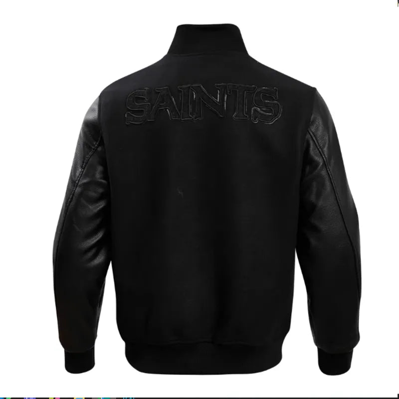 New Orleans Saints Triple Black Varsity Wool-Leather Jacket The Leather Fit