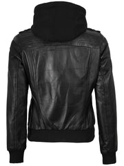 Edinburgh Women's Bomber Black Leather Jacket with Removable Hood The Leather Fit