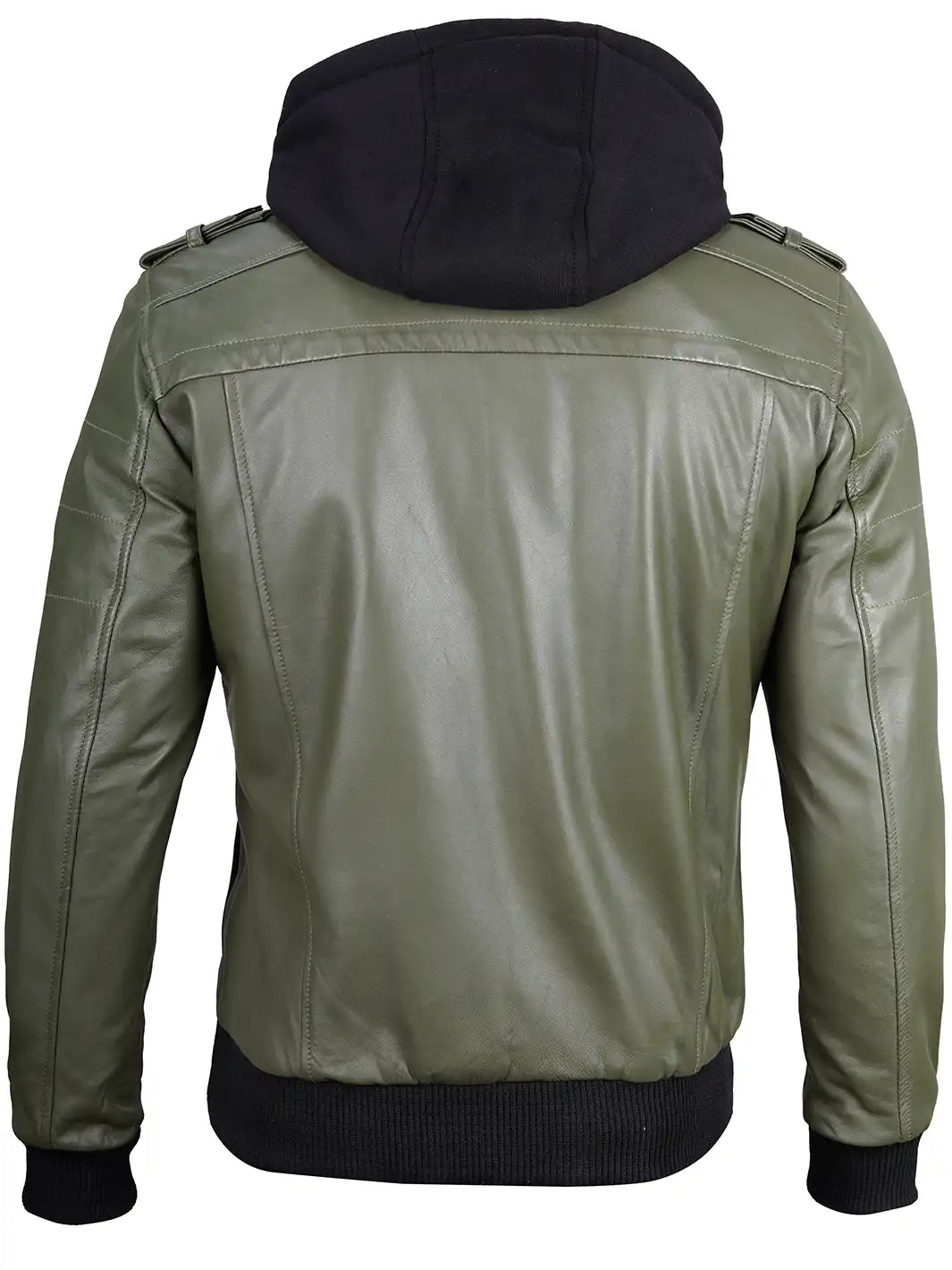 Men's Military Green Leather Jacket with Removable Hood The Leather Fit