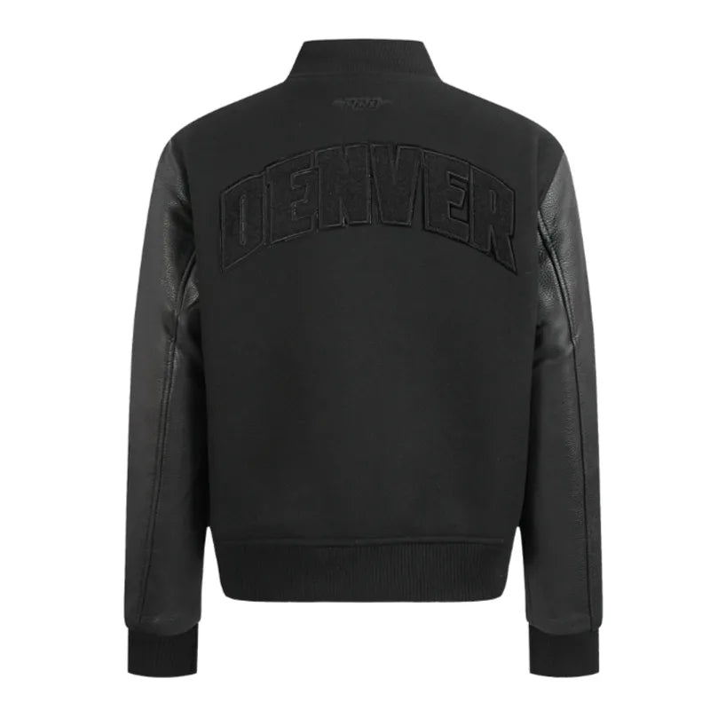 Denver Nuggets Triple Black Varsity Wool-Leather Jacket The Leather Fit