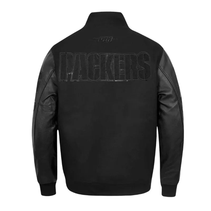 Green Bay Packers Triple Black Varsity Wool-Leather Jacket The Leather Fit