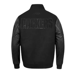 Green Bay Packers Triple Black Varsity Wool-Leather Jacket The Leather Fit