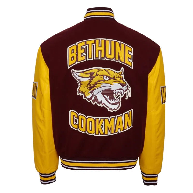 Bethune Cookman University Maroon and Gold Varsity Jacket The Leather Fit