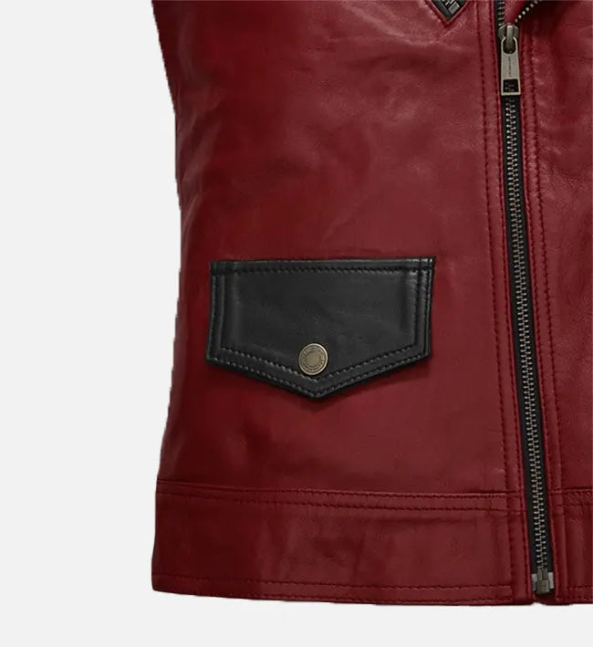Men’s Red and Black Leather Vest The Leather Fit
