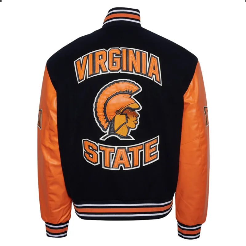 Virginia State University Black and Orange Varsity Jacket The Leather Fit