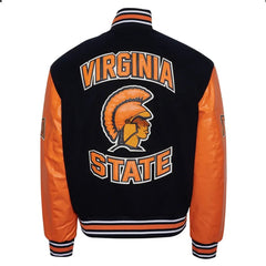 Virginia State University Black and Orange Varsity Jacket The Leather Fit