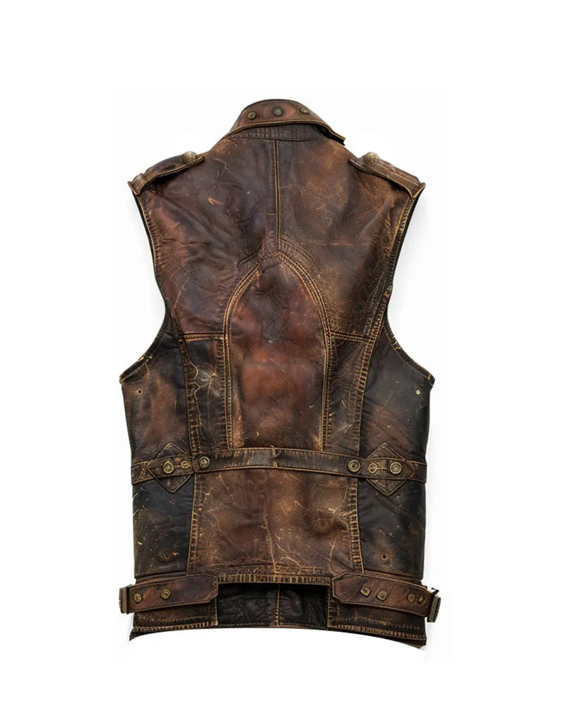 Men’s Amell Vintage Distressed Brown Leather Vest The Leather Fit