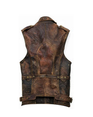Men’s Amell Vintage Distressed Brown Leather Vest The Leather Fit