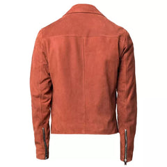 Mens Orange Suede Moto Asymmetrical Collar Jacket The Leather Fit