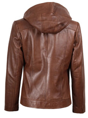 Cidra Women Asymmetrical Brown Hooded Leather Jacket The Leather Fit