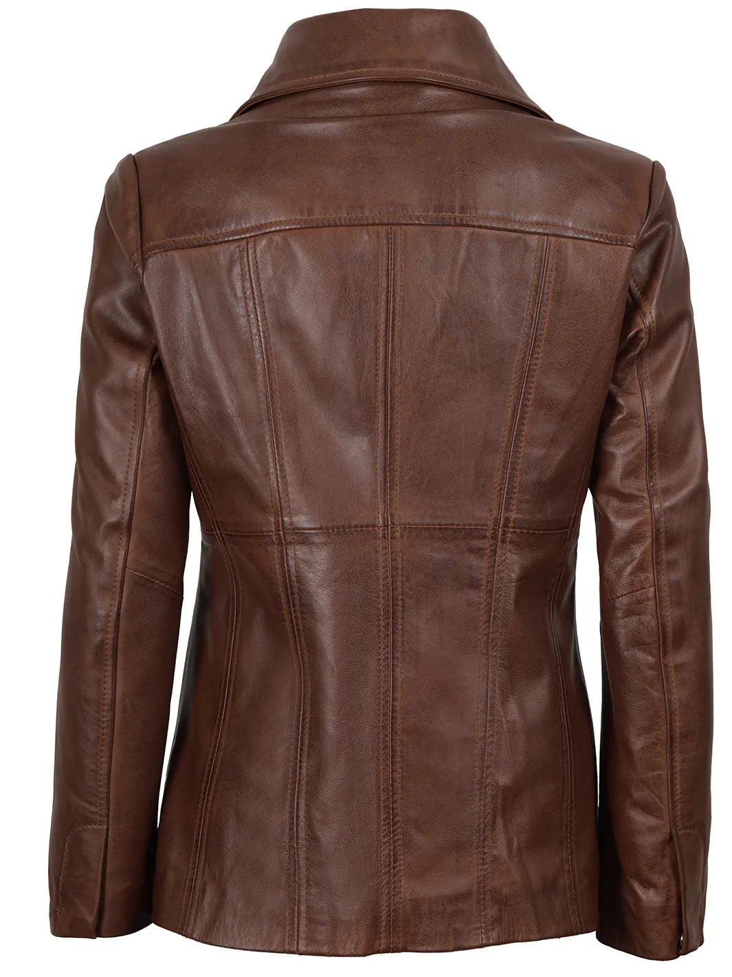 Women's Three Button Cognac Brown Leather Blazer The Leather Fit