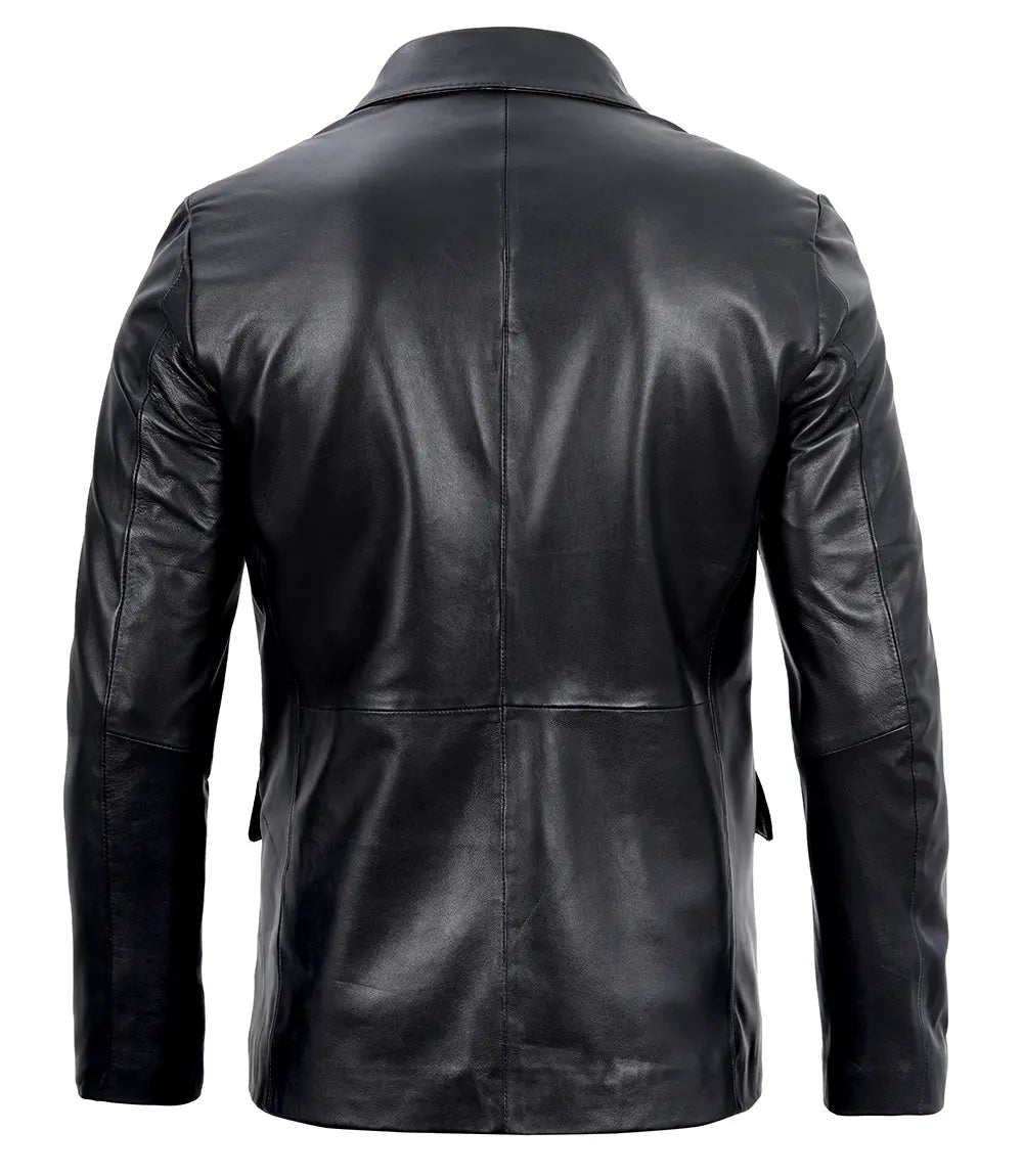 Mens Real Lambskin Black Leather Blazer The Leather Fit