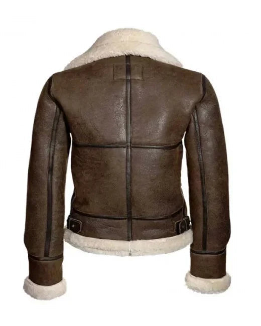 Katie Distressed Brown Shearling Leather Jacket The Leather Fit