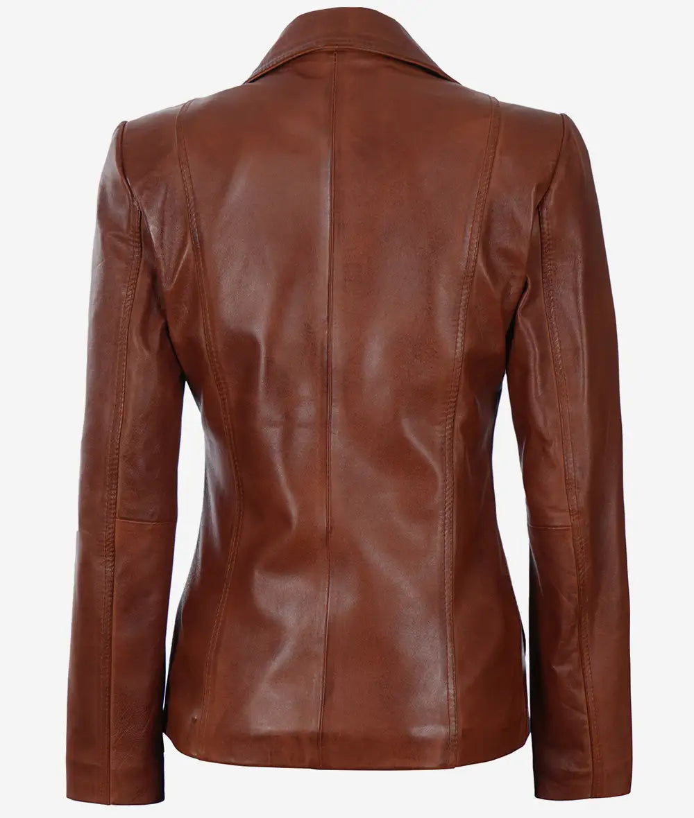 Women's Two Button Cognac Leather Blazer The Leather Fit