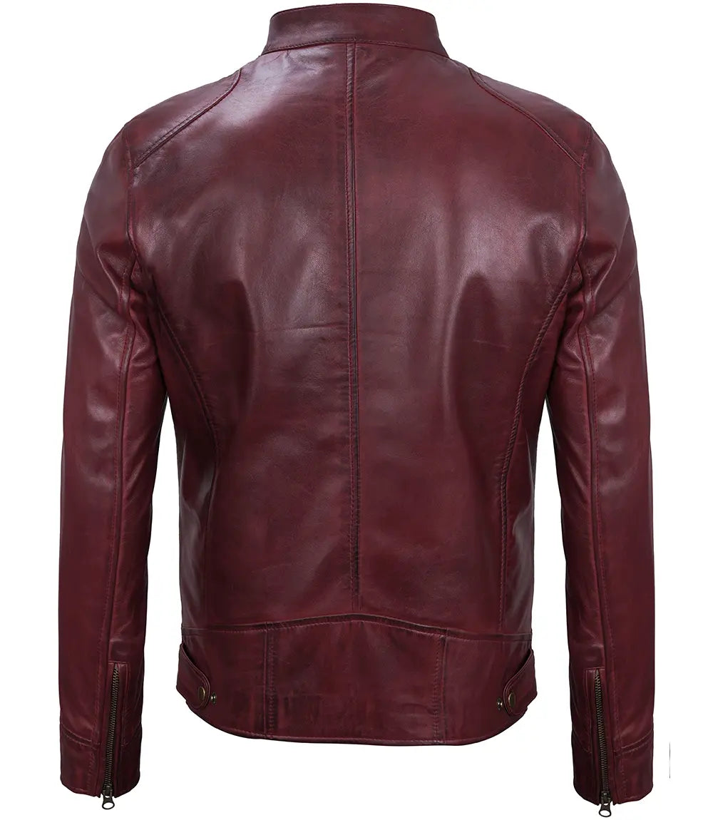 Dodge Men's Burgundy Cafe Racer Leather Jacket The Leather Fit