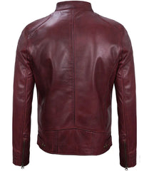 Dodge Men's Burgundy Cafe Racer Leather Jacket The Leather Fit