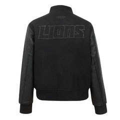 Detroit Lions Triple Black Varsity Wool-Leather Jacket The Leather Fit