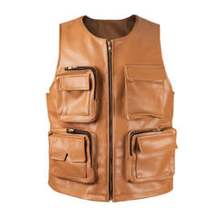 Men’s Camel Brown Leather Hunting Vest The Leather Fit