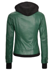 Tralee Women's Green Real Leather Jacket with Hood The Leather Fit
