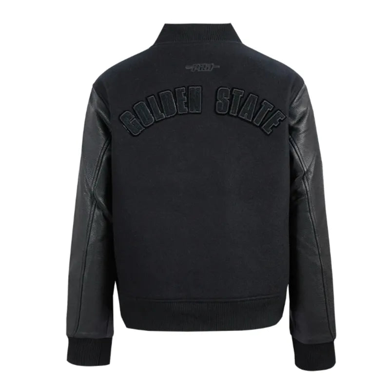 Golden State Warriors Triple Black Varsity Wool-Leather Jacket The Leather Fit