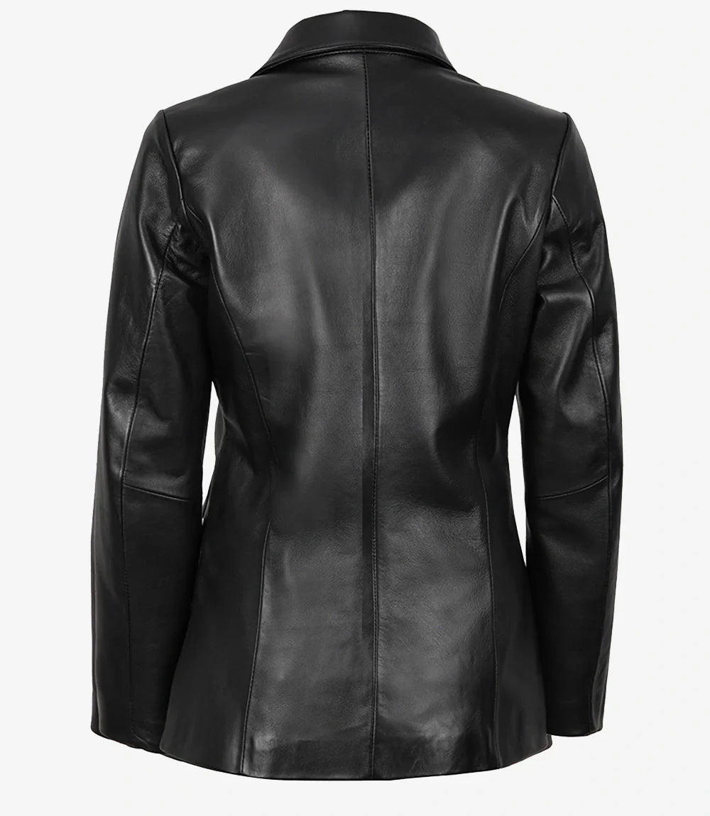 Vicenza Women's Black Two-Button Leather Blazer The Leather Fit