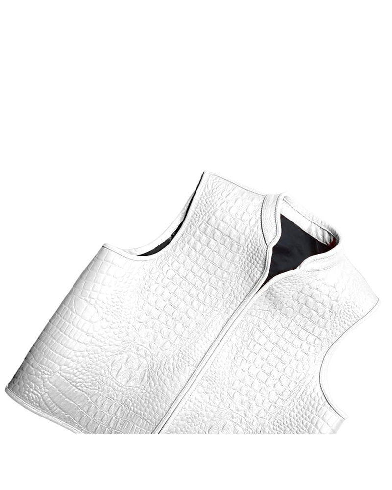 Men’s Premium White Leather Biker Vest The Leather Fit
