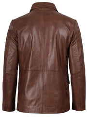 Mens Two Button Cognac Wax Leather Blazer The Leather Fit
