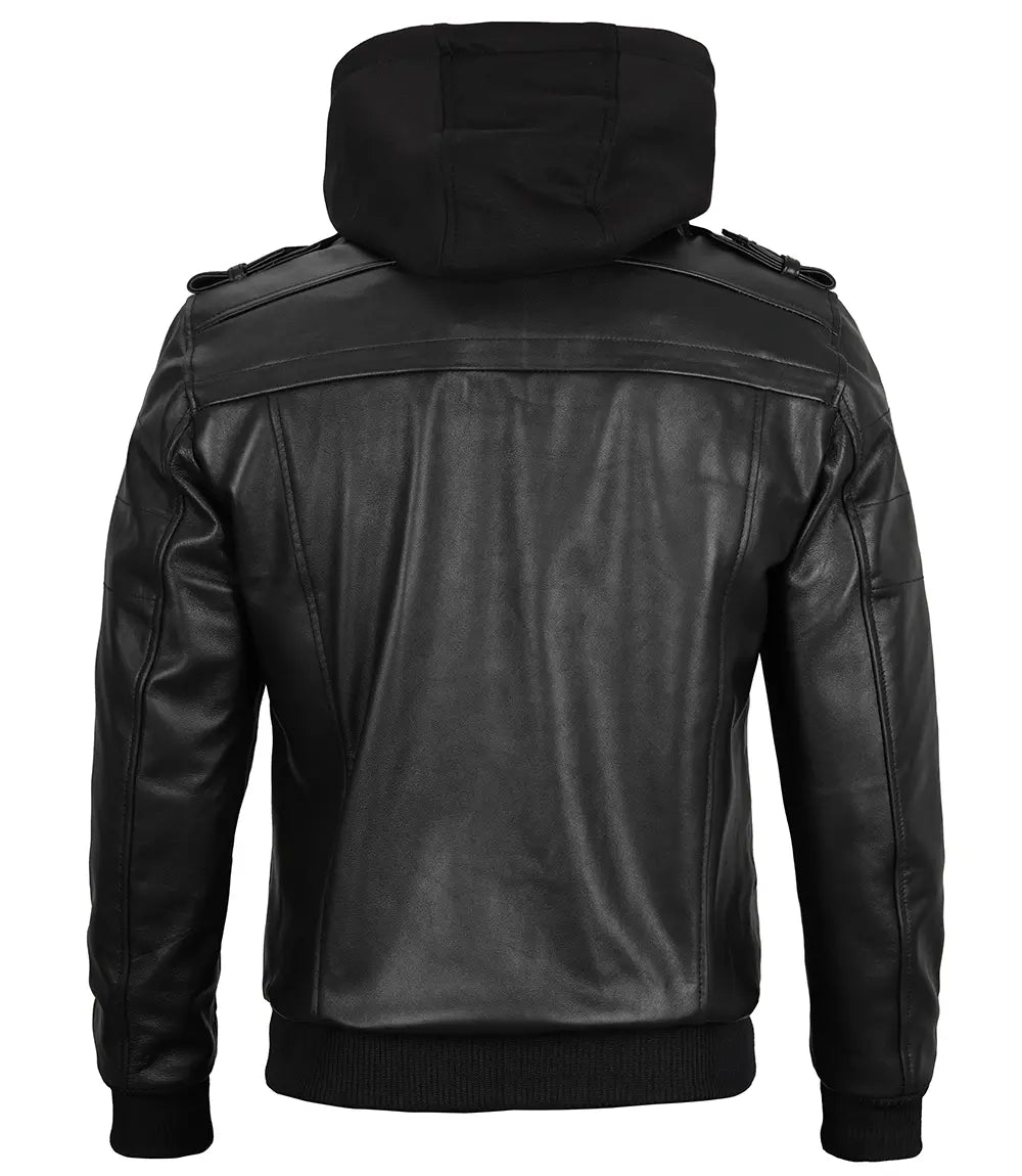 Edinburgh Mens Black Bomber Leather Jacket With Removable Hood The Leather Fit