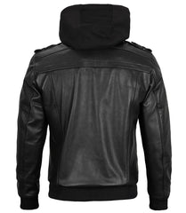 Edinburgh Mens Black Bomber Leather Jacket With Removable Hood The Leather Fit