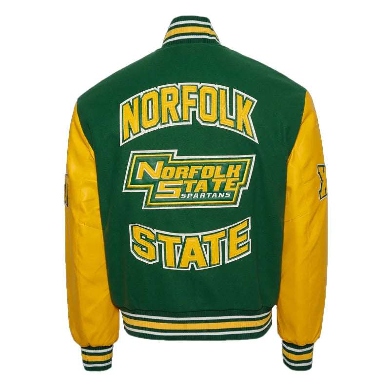 Norfolk State University Green and Gold Varsity Jacket The Leather Fit