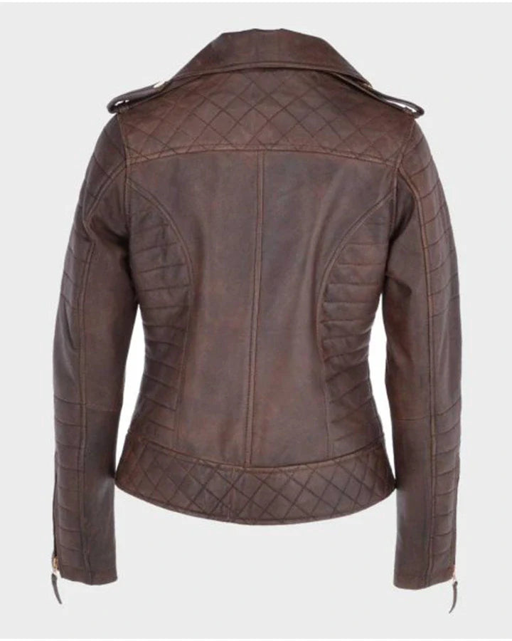 Kara Brown Distressed Biker Leather Jacket The Leather Fit