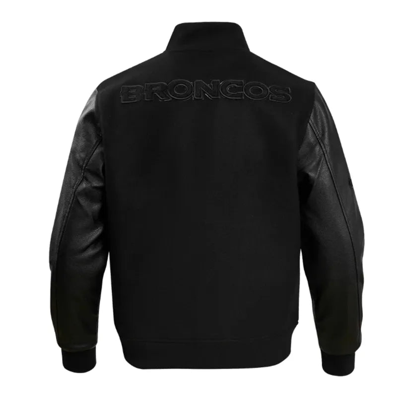 Denver Broncos Triple Black Varsity Wool-Leather Jacket The Leather Fit