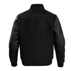 Denver Broncos Triple Black Varsity Wool-Leather Jacket The Leather Fit