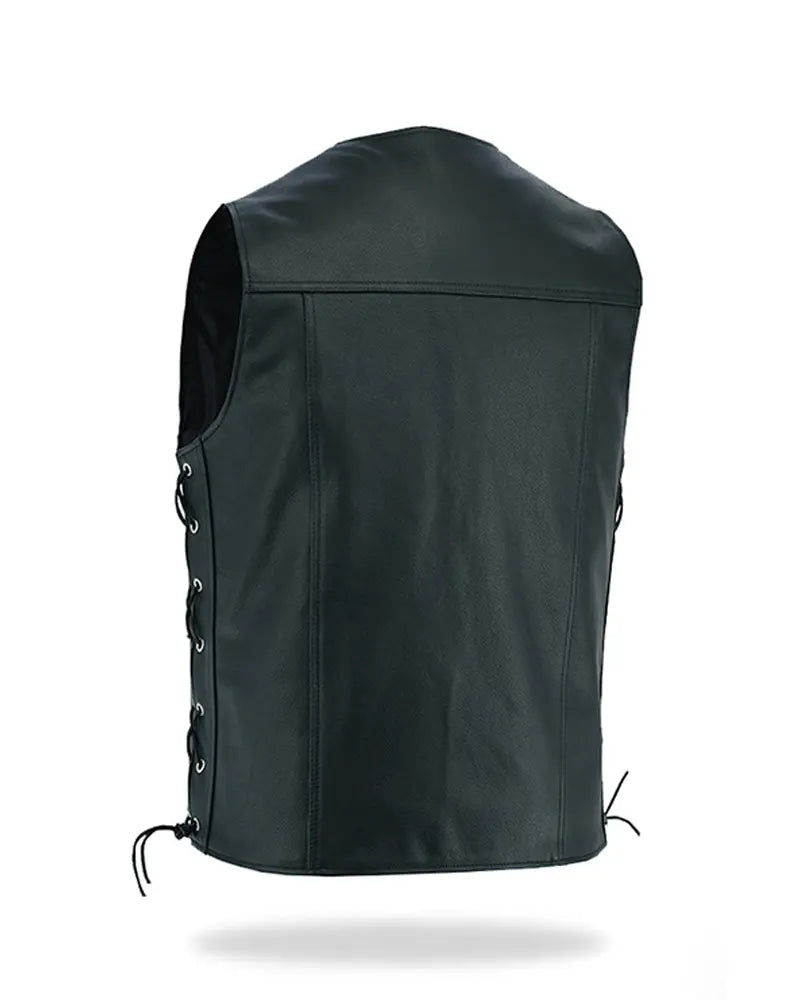 Mens Black Biker Leather Vest The Leather Fit