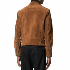 Mens Brown Suede Moto Leather Jacket The Leather Fit