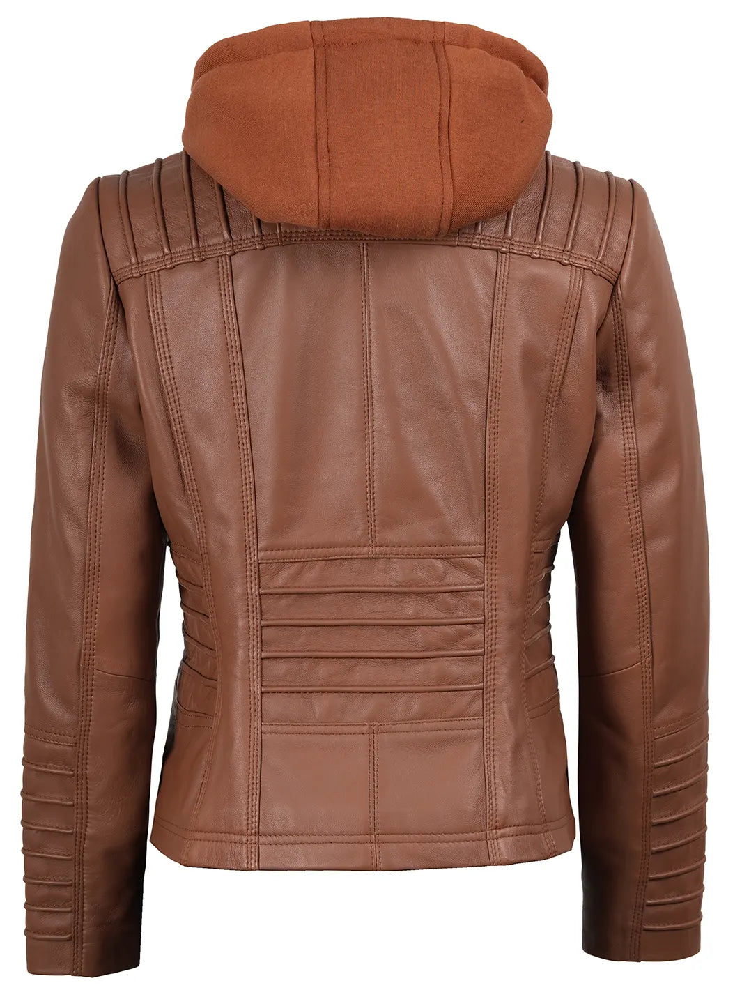 Women's Cognac Brown Leather Jacket With Removable Hood The Leather Fit