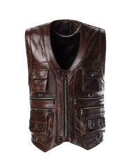 Men’s Luke Vintage Brown Leather Vest The Leather Fit